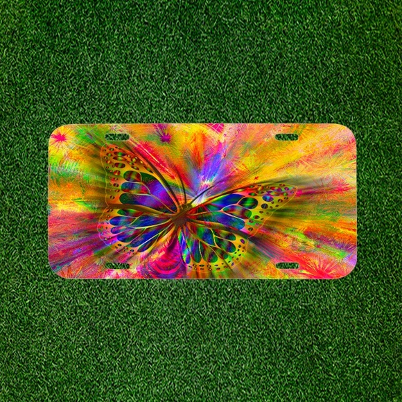 Custom License Plate With Rainbow Butterfly - Picture 1 of 1